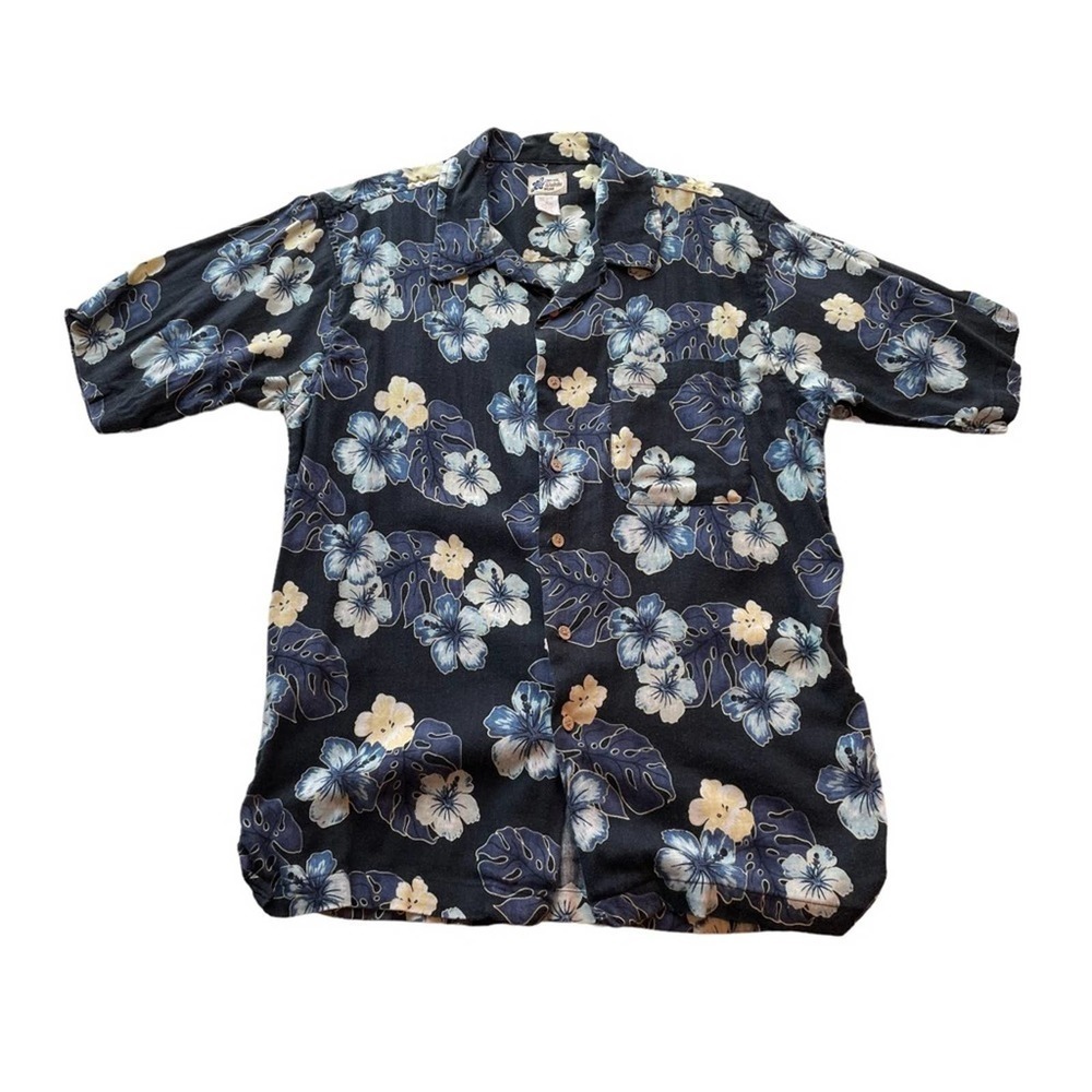 CHEROKEE Waikiki Wear Hawaiian Shirt Navy Blue Medium Floral Vintage Tropical